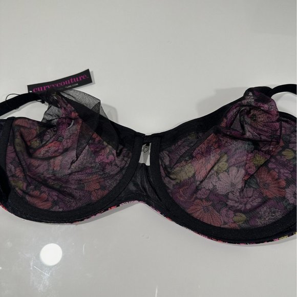 NWT $40 Curvy Couture [ 46C ] Full Figure Mesh Underwire Bra‎ Retro Roses - Picture 11 of 15
